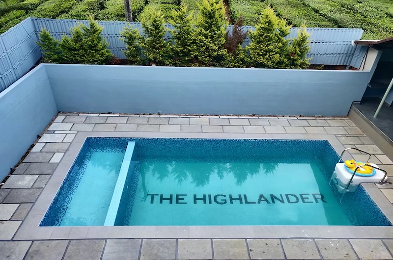 Private outdoor swimming pool at The Highlander luxury resort in Vagamon Kerala