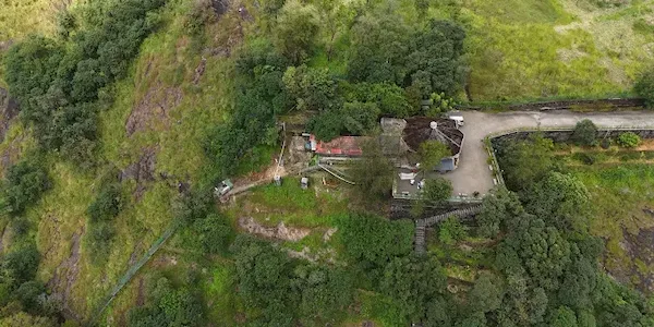 Top down view of Stone Haven by Wanderease property nestled in the Kurisumala hills Vagamon