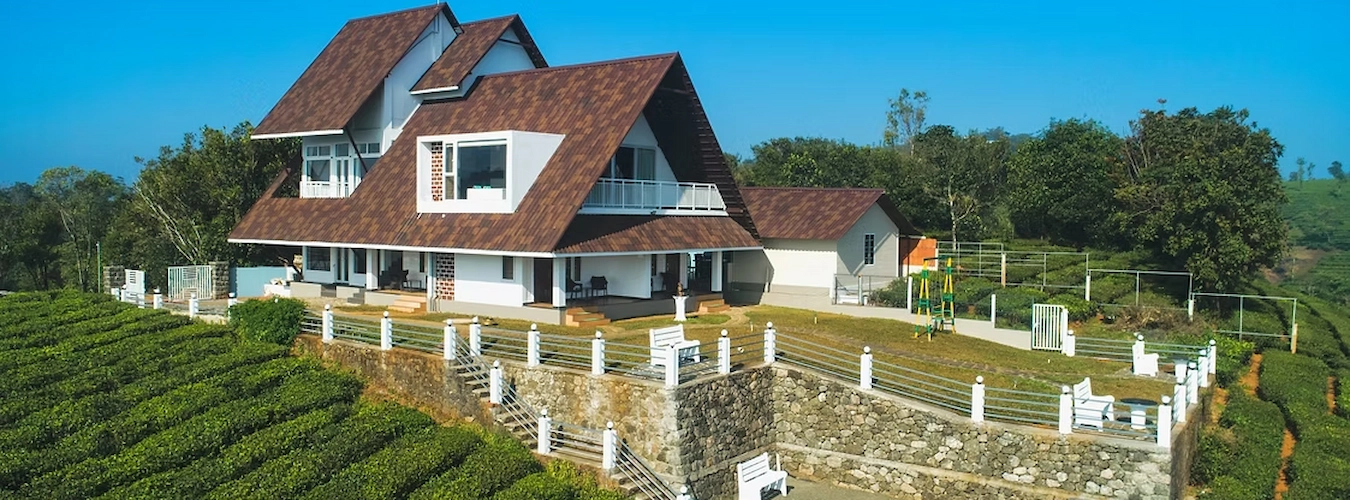 Exterior view of The Highlander luxury tea bungalow retreat in Vattapathal Vagamon Kerala