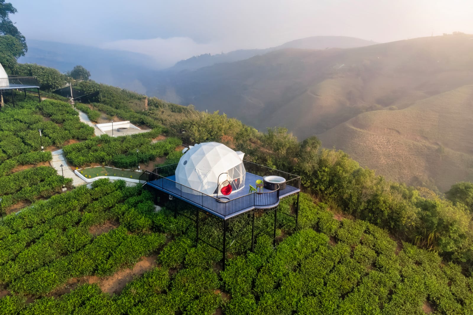 Luxury dome stay overlooking tea garden hills in Vagamon