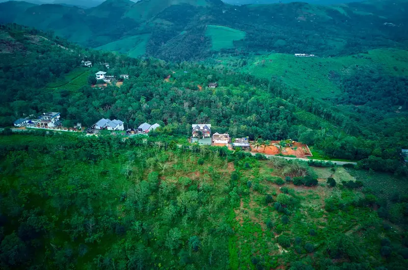 Panoramic landscape of Choice Holidays Resort in Vagamon, Kerala.