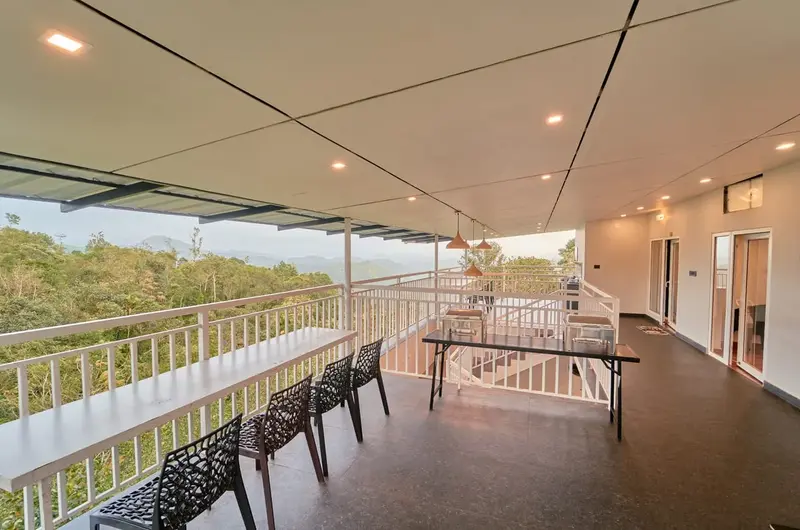 Spacious outdoor viewing gallery and corridor at Voye Homes Vagamon luxury villa.