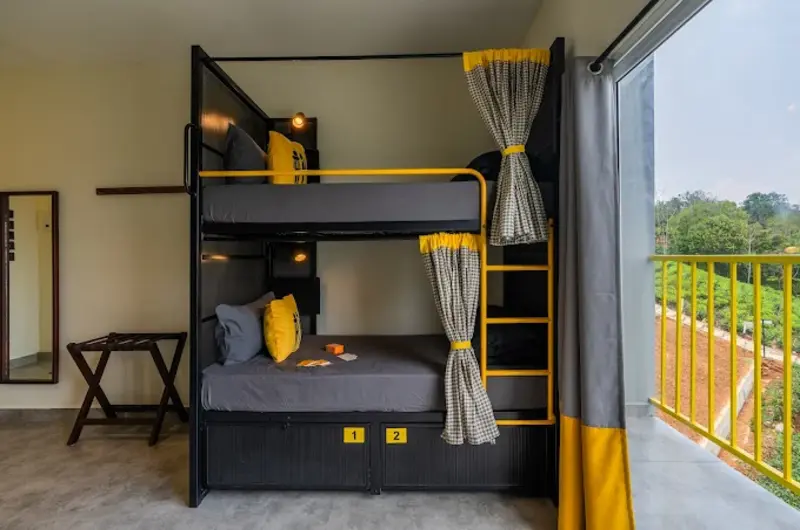 Luxury group stay accommodation and bunk bed cabin setup by The Hosteller Vagamon.