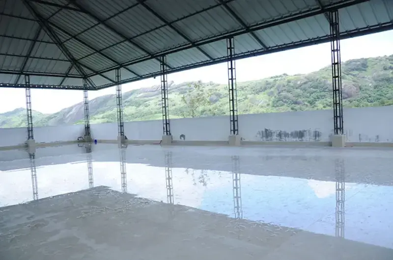 Covered rooftop balcony deck overlooking misty hills and valley views at Snow White Residency