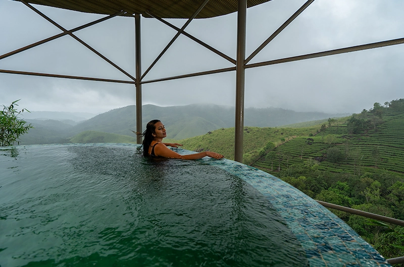 Luxury pool stay experience with panoramic mountain views at Monticle Glamps
