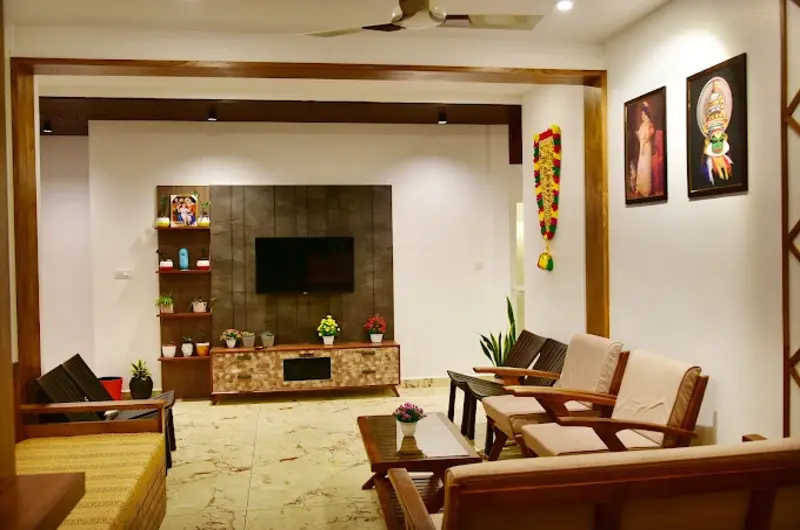 Spacious modern living room suite with wooden furnishings and seating area at ODMOR Resort Vagamon