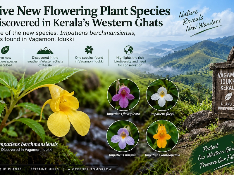 Five new balsam plant species discovered in Kerala Western Ghats including yellow Impatiens berchmansiensis from Vagamon