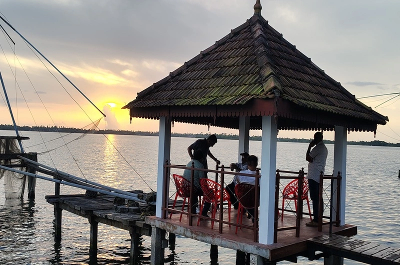 Lakeside hut view over serene Vembanad backwaters in Kumarakom