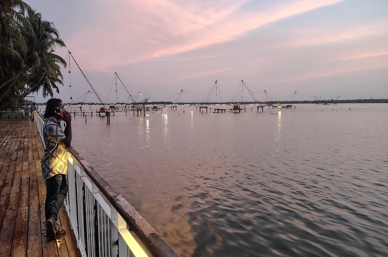 Scenic waterfront promenade and lake view in Kollam South Kerala